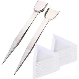 Jewelry Making Craft Tools Supplies, 20Pcs White Triangle Bead Sorting Trays, 2Pcs Silver Handy Tweezers with Scoop for Seed Beads Diamond Bead Pickup