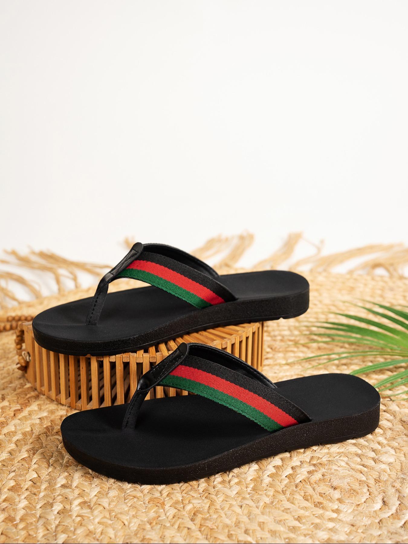 Women's Fashionable Striped Pattern Slip on Lightweight Fashionable Comfy Sandals, Anti Slip Casual Comfortable Flat Casual Trendy for Summer, Non-slip Beach Slippers for Women & Girls, Footwear, Casual Outdoor Sandals, Flip Flops Flats