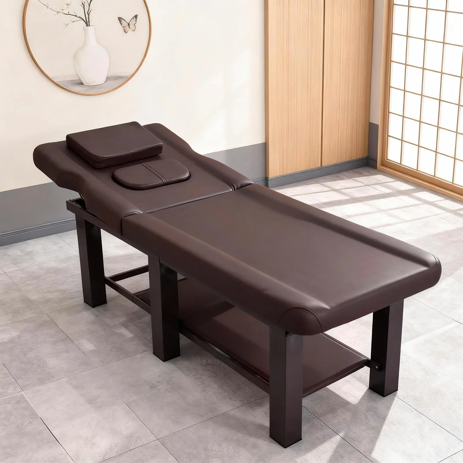 Heavy-Duty Metal Frame Stationary Massage Table with Adjustable Backrest, Spa Salon Equipment, Salon Furniture for Estheticians, Rehabilitation Use