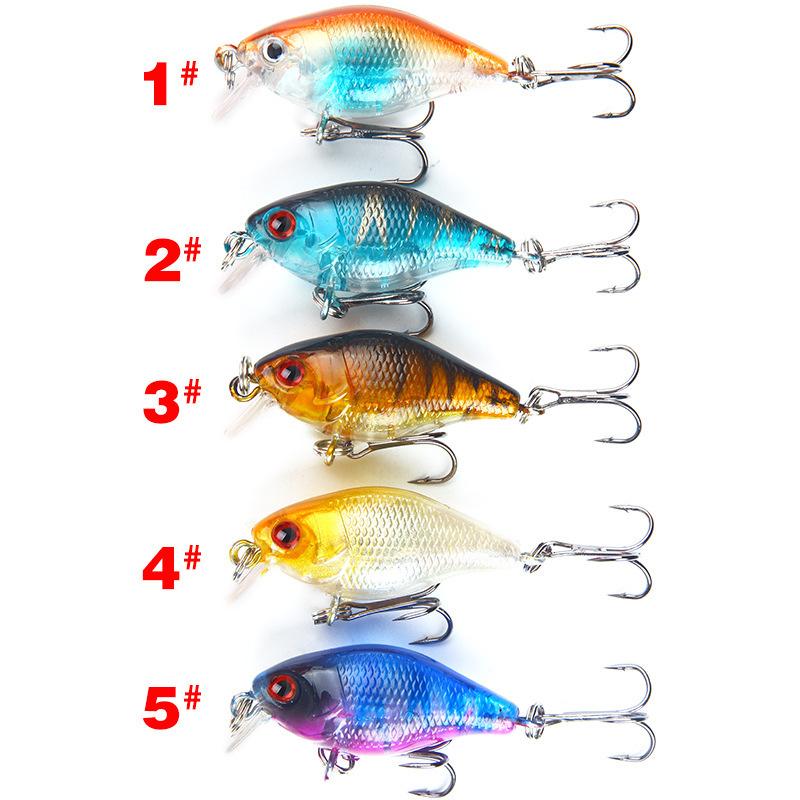 「SW」 5-Pack Mini Crankbaits - 1.57inch/4.6g Realistic Wobbling Lures with Treble Hooks, 5 Vibrant Colors for Bass & Trout