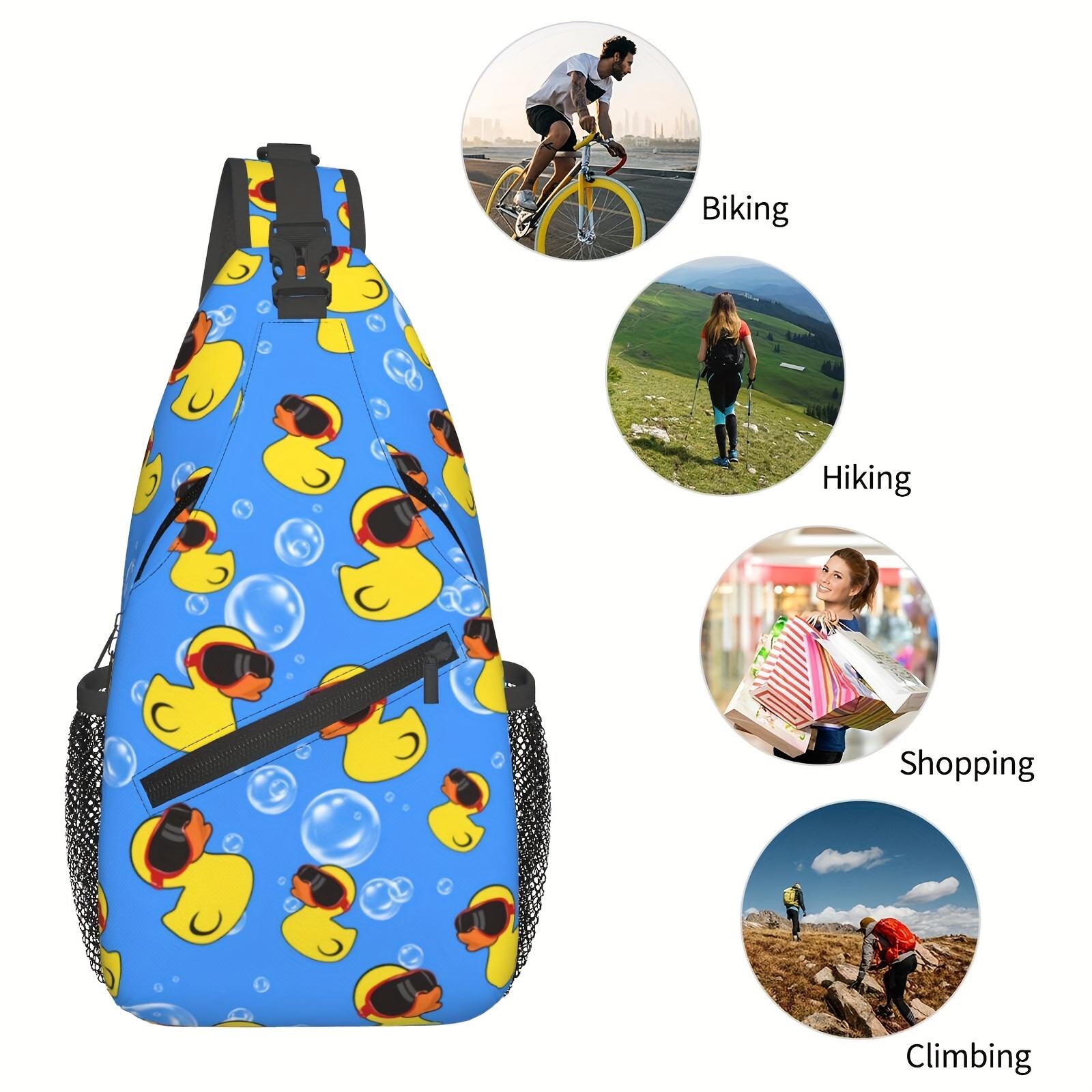 A Stylish  Durable Crossbody Chest Bag Featuring a Cartoon Duck in Glasses, Perfect for Hiking, Shopping, Work, Leisure Travel, Or As a Beach  Fishing Backpack. It Offers Ample Storage  Makes a Great Christmas Gift for School Or Travel Addi and