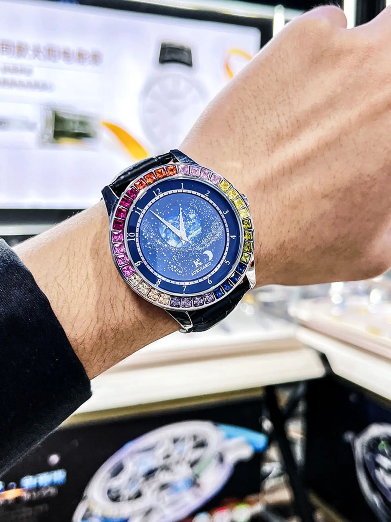1pc Fashion Watch for Men Starry Sky Luminous Dial Design Business Luxury Automatic Mechanical Automatic Watches Top Brand Leather Strap Analog Wristwatch Casual Wristwatches