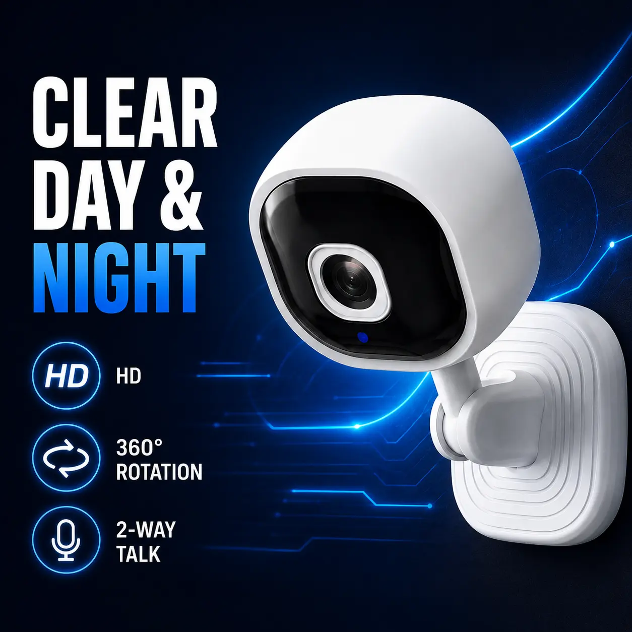 Wireless Indoor Security Camera with Smart 360 °   Rotation, HD Live View, Enhanced Night Vision and Two-Way Communication for Home, Nursery and Bedroom Monitoring