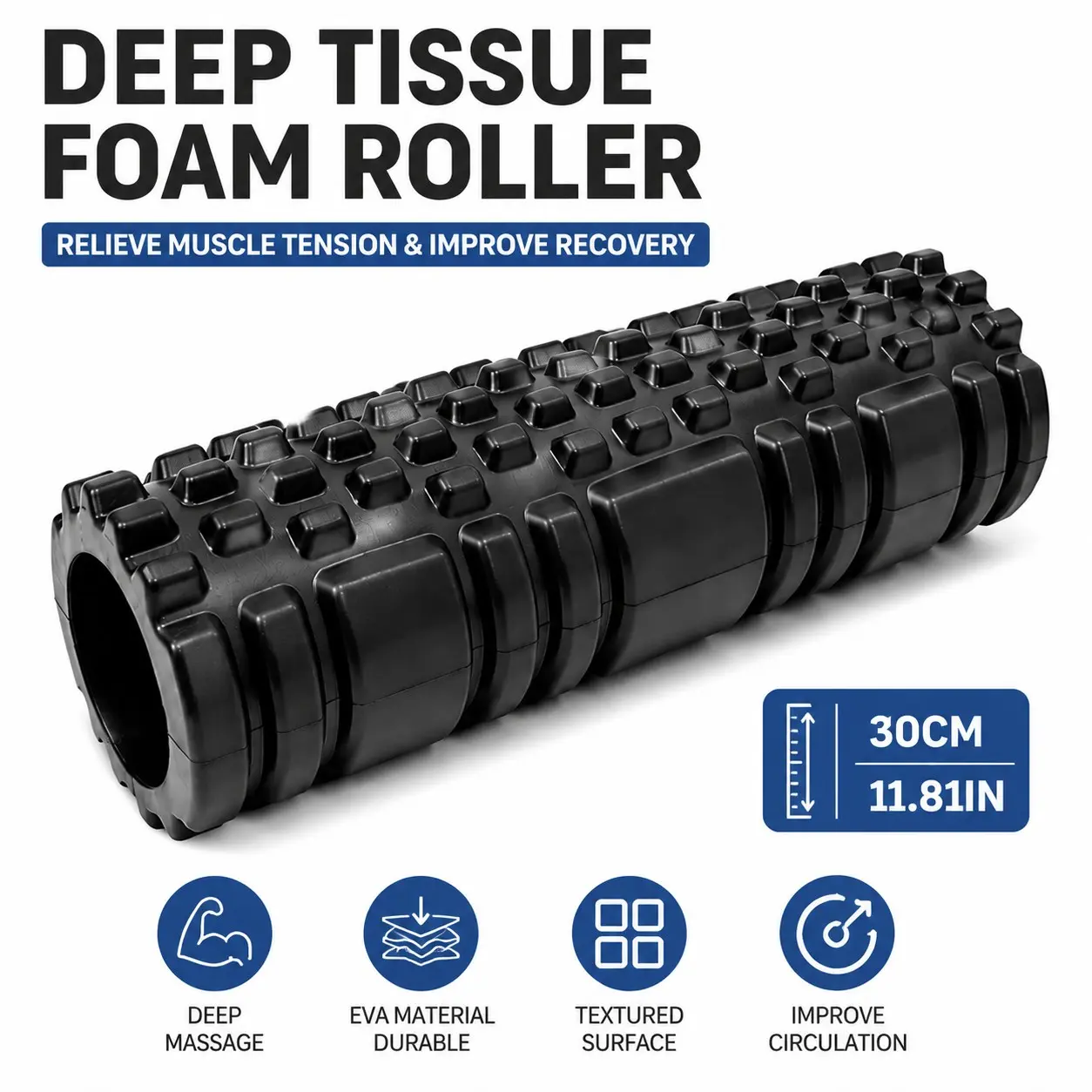 30cm Powerful Foam Roller, Medium Density Deep Tissue Massager, Muscle Massage and Myofascial Trigger Point Release, Foam Roller for Pain Relief