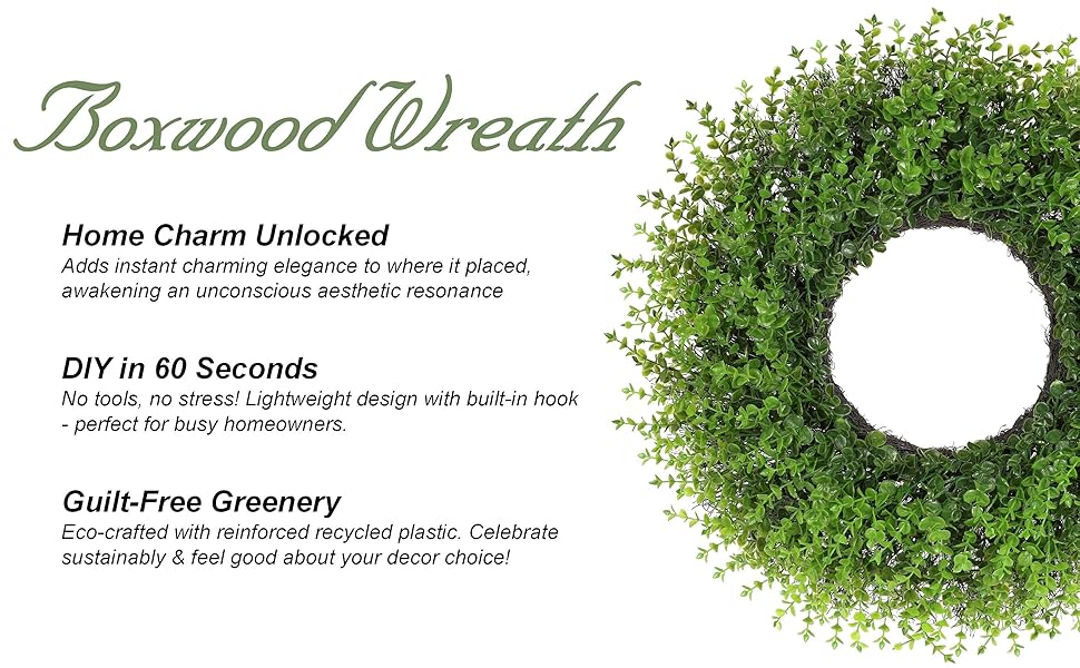 24 Inch Farmhouse Greenery Wreath with Bow – Artificial Boxwood Front Door Wreath for Year-Round Home Décor, Rustic Wall & Entryway Decoration
