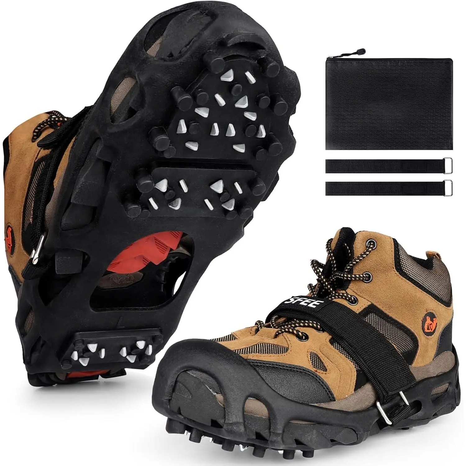 Crampons Ice Cleats  Shoes and Boots, 28 Steel Shoe Spikes Ultra-Grip Ice Cleats  Men Women Non-Slip Snow Traction Ice Grippers  Shoes and Boots  Walking, Hiking, Climbing, Fishing