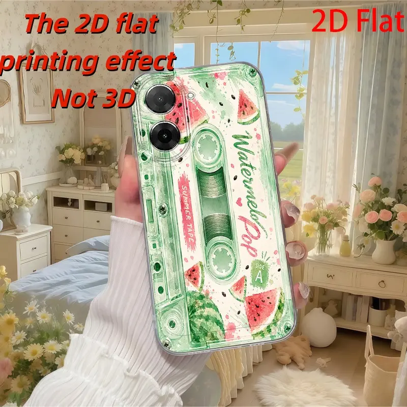 2D Flat Watermelon Stripe Pattern Phone Case for iPhone and Galaxy – Transparent, Shockproof, Full-Coverage TPU Case; Minimalist, Trendy, Durable, and Shock-Absorbent Soft Protective Cover.
