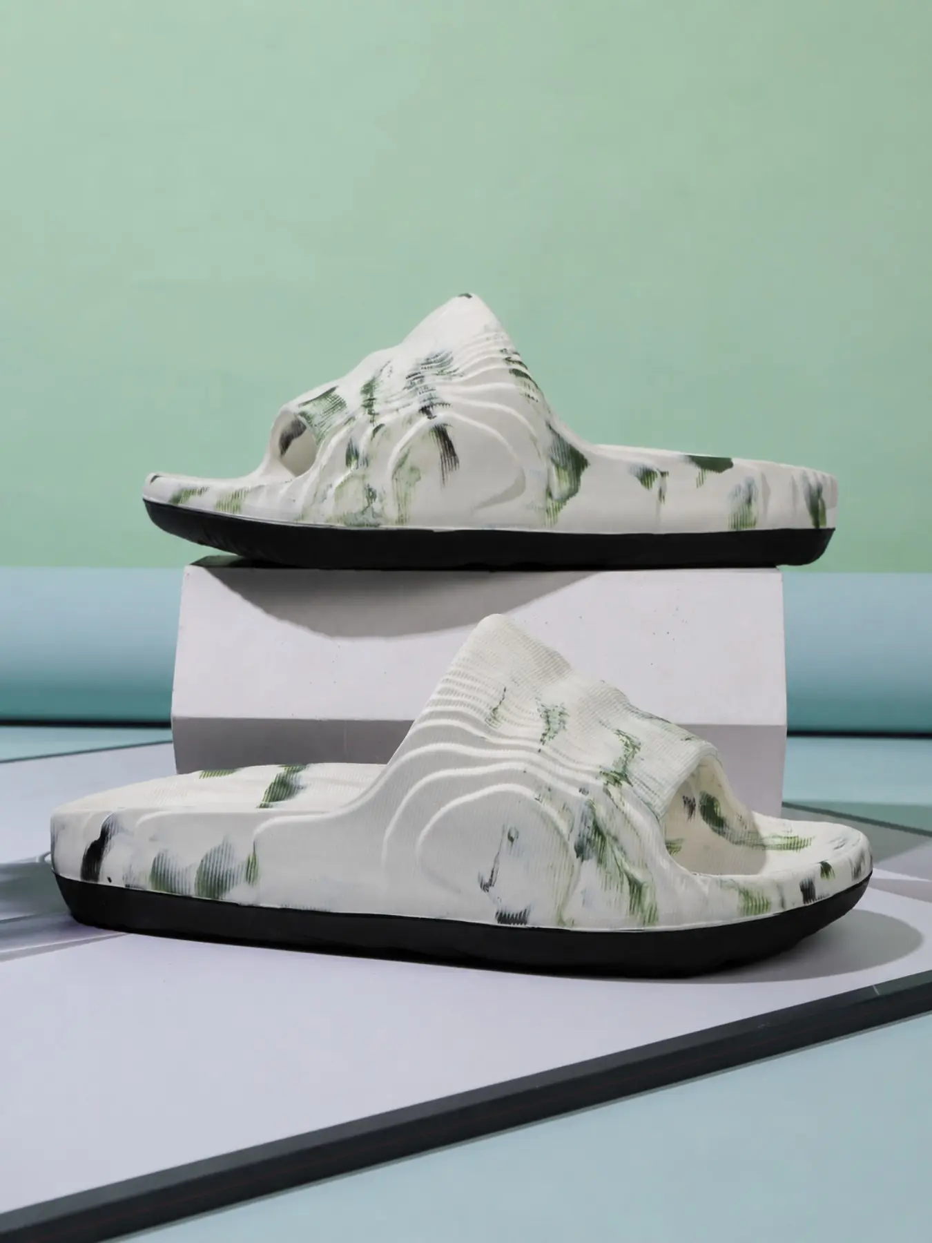 Mountain Texture Thick Sole Slippers, Non-Slip Indoor Outdoor Sandals, Eva Material, Casual Style, All Seasons, Less Than Ankle Height