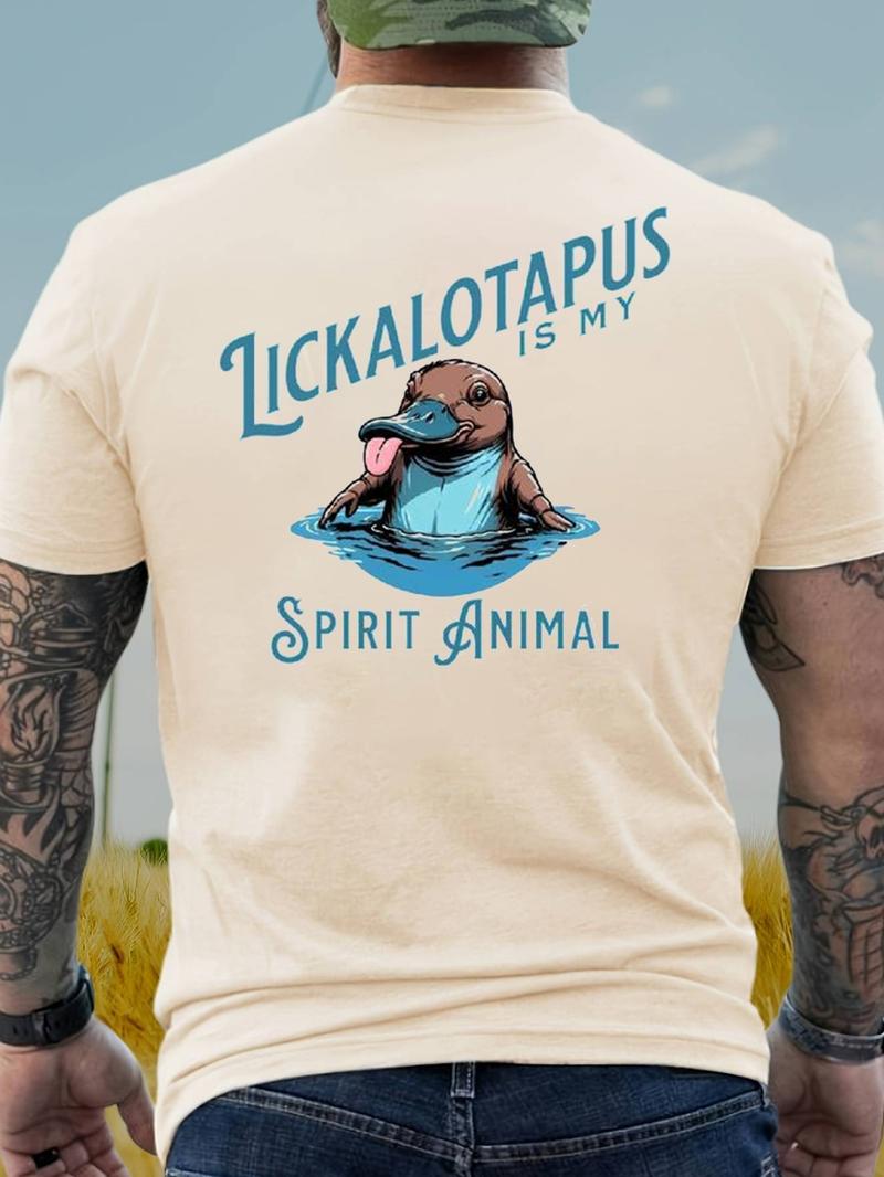 Men's Regular Fit Letter & Animal Print Round Neck Tee, Casual Short Sleeve Crew Neck T-shirt for Summer, Fashion Men's Top for Daily Wear