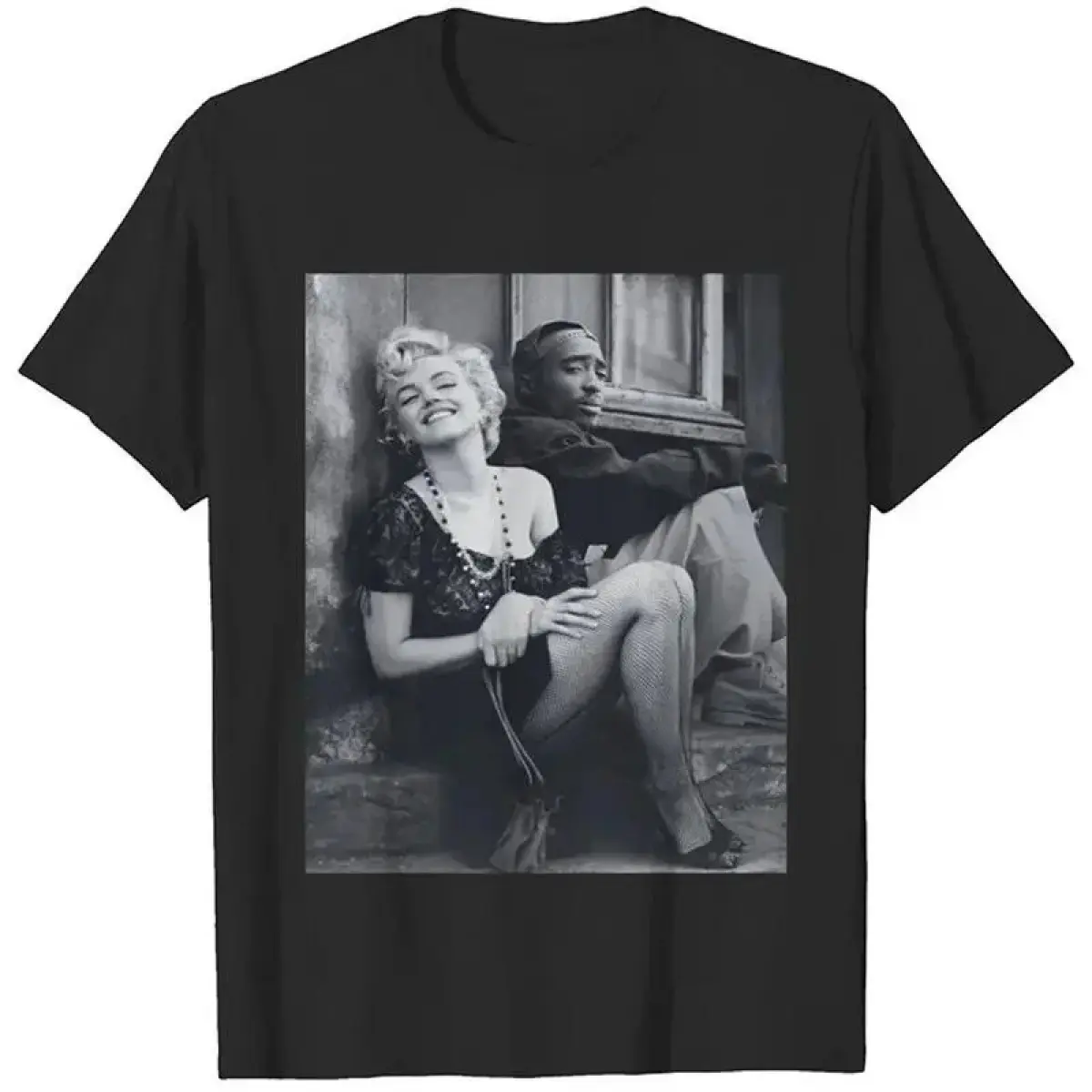 Unisex Graphic T-Shirt with 2Pac & Marilyn Monroe Figure, Soft Cotton Crew Neck Shortsleeve for Casual Streetwear & Sports, Tshirt, Round Neck, Fitted, Breathable, Non-Irritating