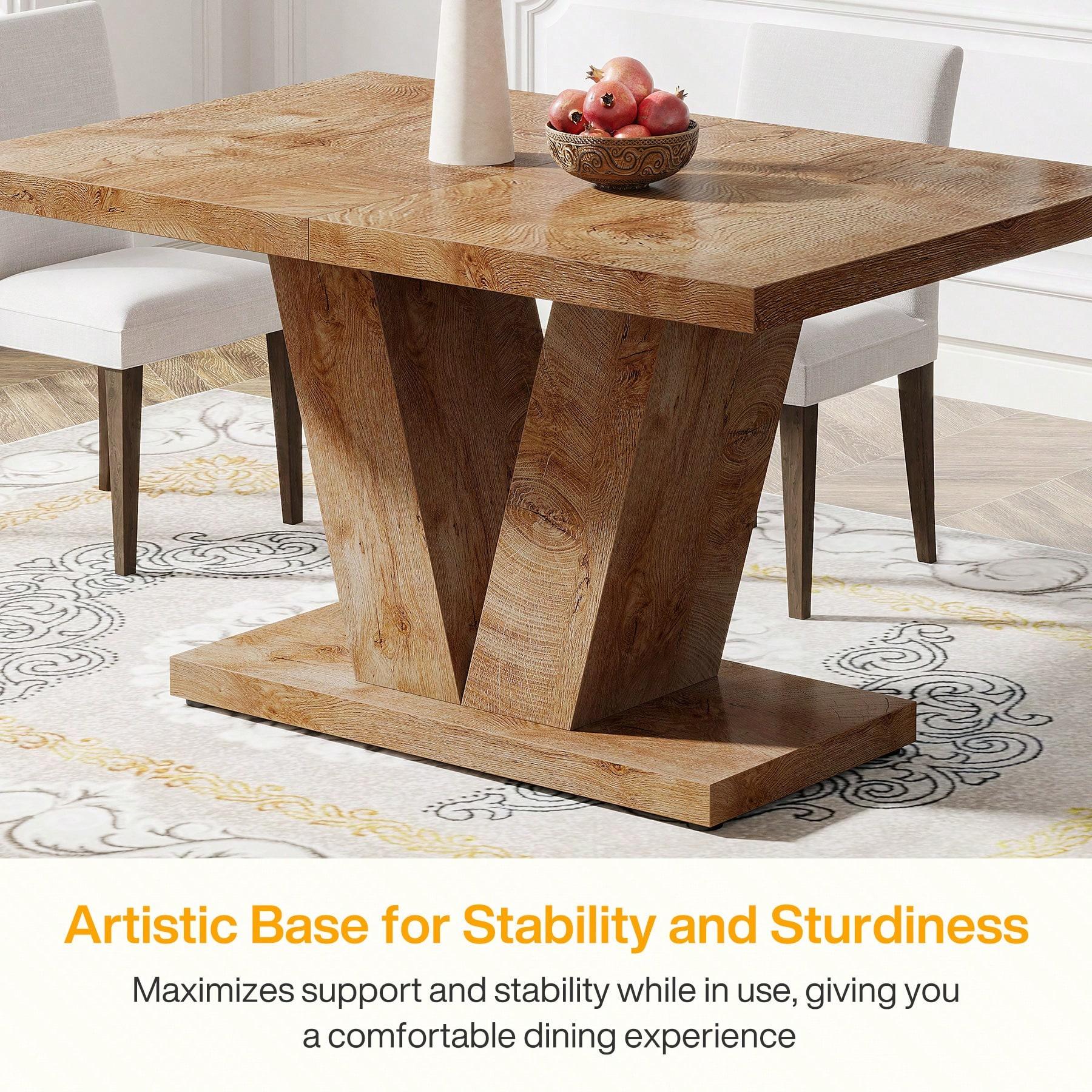 - White + Wood 47-Inch Dining Table, Rectangle Industrial Rustic Kitchen Table with Heavy Duty Pedestal, 250 lbs Weight Capacity, 47.25"W x 31.5"D x 29.9"H, for Home, Kitchen, Breakfast Nooks