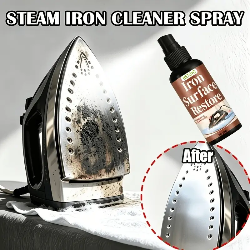 Iron Repair Spray, suitable for steam irons, non-stick cleaner removes stains, rust, and burn marks, restores smoothness, prevents fabrics from sticking, works quickly, easy to use, safe for all irons, household laundry products.