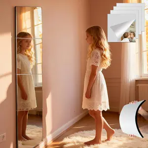 Unbreakable Kids Mirror Tiles for Wall Decor, 4 PCS 12 x 12 Inches Toddler Mirror Full Length, Stick on Classroom Small Plastic Baby Mirrors, Shatterproof Home Gym Acrylic Door Mirrors for Bedroom