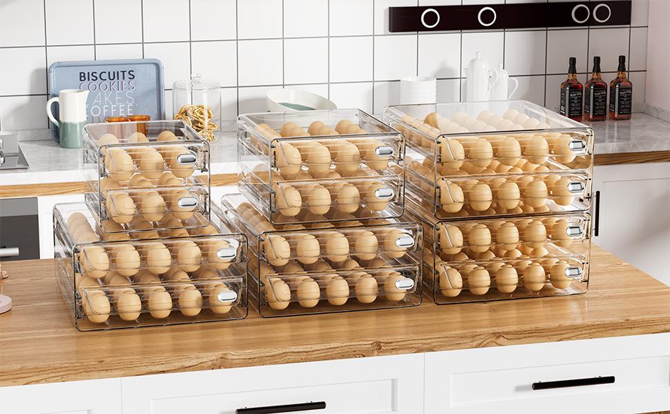 submatches 40 Grids Egg Container for Refrigerator, Egg Tray with Time Scale, Stackable Egg Storage Holder, Clear Egg Organizer, 2 Layers Egg Drawer, BPA Free, Egg Fresh Storage Box for Fridge