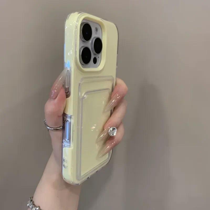 Luxury Clear Card Slot Holder Phone Case For IPhone 16 15 14 13 12Pro Max Wallet 2 in 1 Soft Protector Shockproof Candy Cover