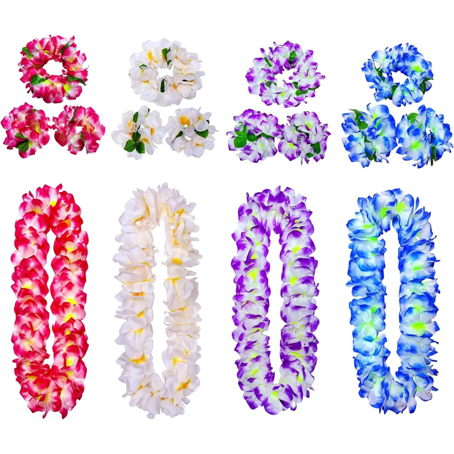 16 Counts Hawaiian Leis Necklace Leis Headbands Leis Tropical Luau Hawaii Silk Flower Lei Theme Party Favors Holiday Wedding Beach Birthday Decorations