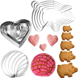 11pcs,Mexican Cookie Cutter Set  Bread Mold with 5 Sizes Pig Cookie Cutter Stainless Steel Heart Shaped Cake Ring Mold for Biscuit, Mexican Baking Supplies Christmas Gifts for Baking Lover