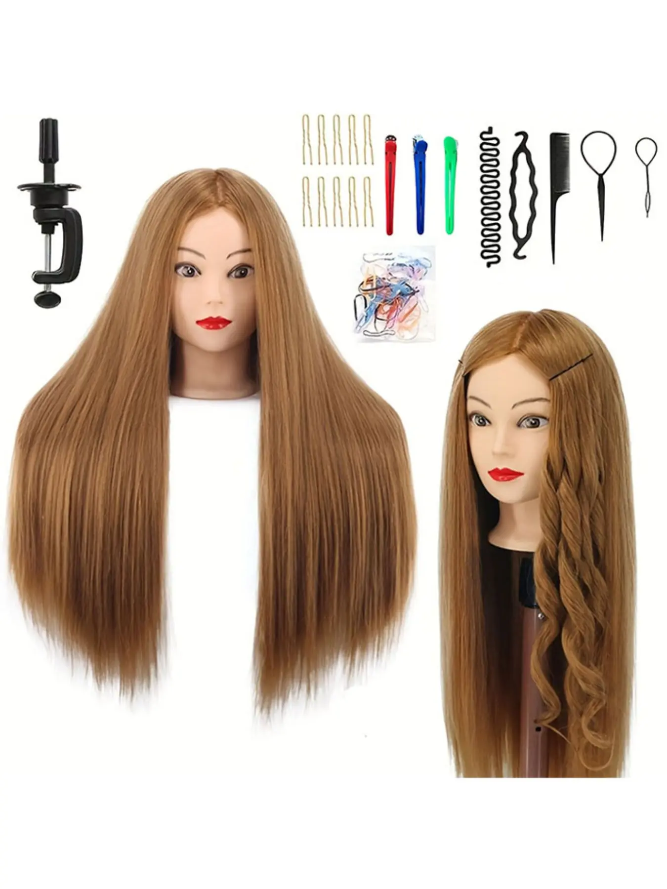 Synthetic Hair Styling Mannequin Head with DIY Set & Table Clamp, Perfect for Makeup Artists, Teenage Girls & Hairdressers Practice, DIY Kit, All Seasons, Creativity