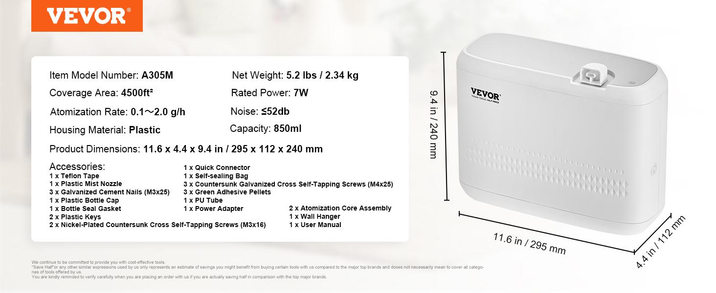 VEVOR Upgrade HVAC Scent Diffuser for Whole House, 850ml Bluetooth Smart Essential Oil Diffuser with Cold Air Tech, Waterless Scent Air Diffuser, Cover Up to 4500 Sq.Ft for Large Room, Hotel, Office