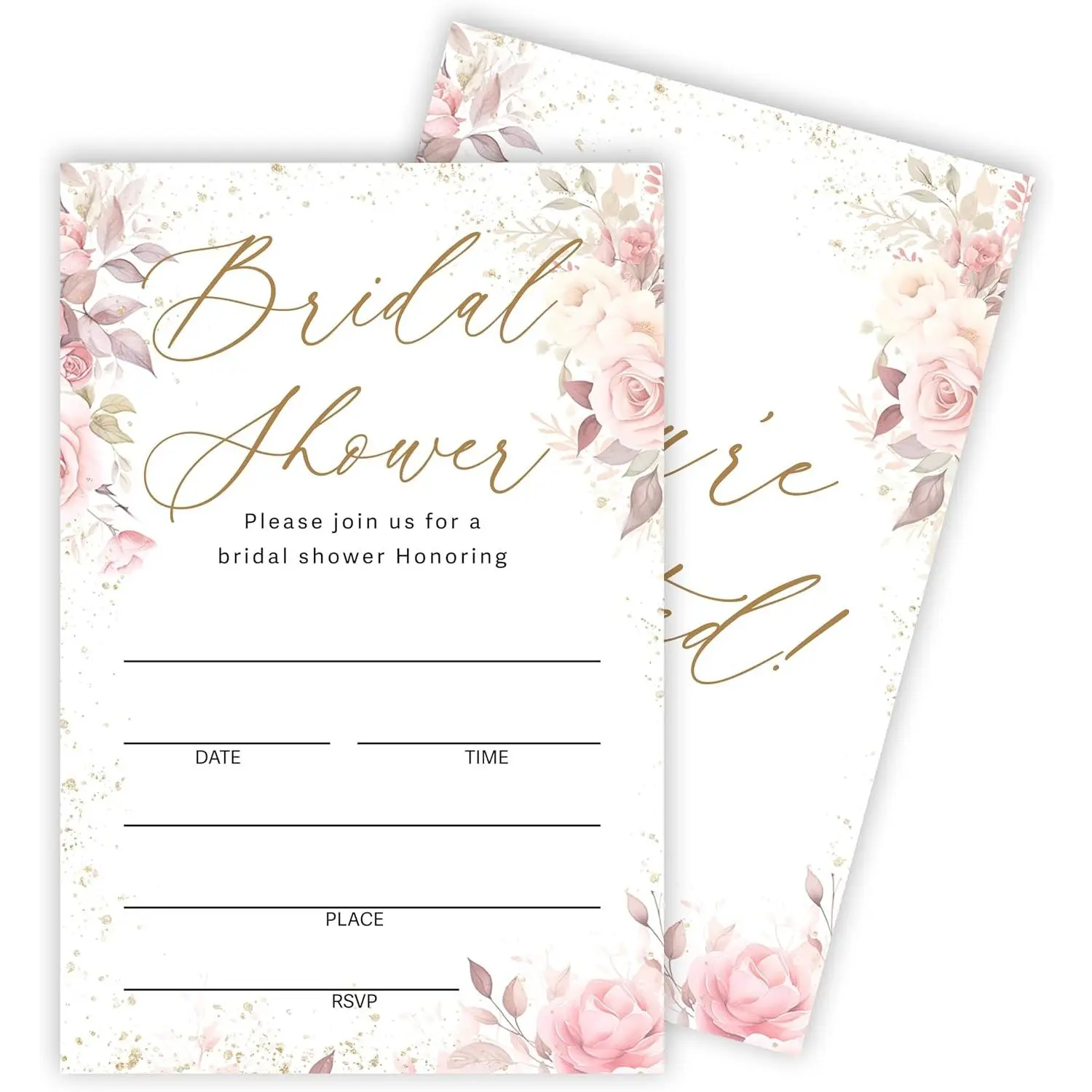 Bridal Shower Invitation Card (4"x6") - Set Of 25 Wedding Invitations With Envelope - Floral White &  Watercolor  Invites For Bridal Shower Party - Engagement Party Supplies - A18
