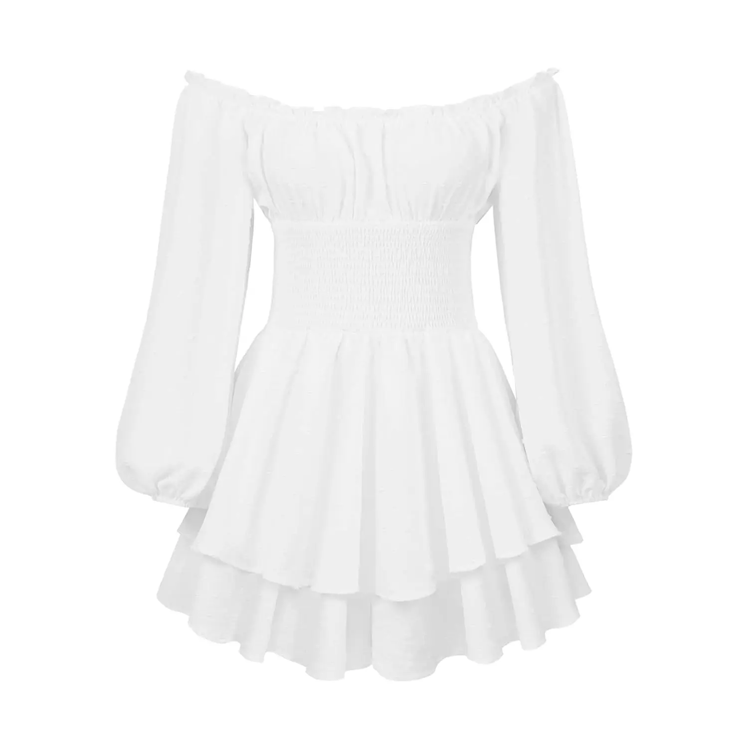 Women Puff Sleeve Romper Off Shoulder Ruffle Dress with Shorts Long Sleeve Flowy Layered Pirate Jumpsuit Playsuits