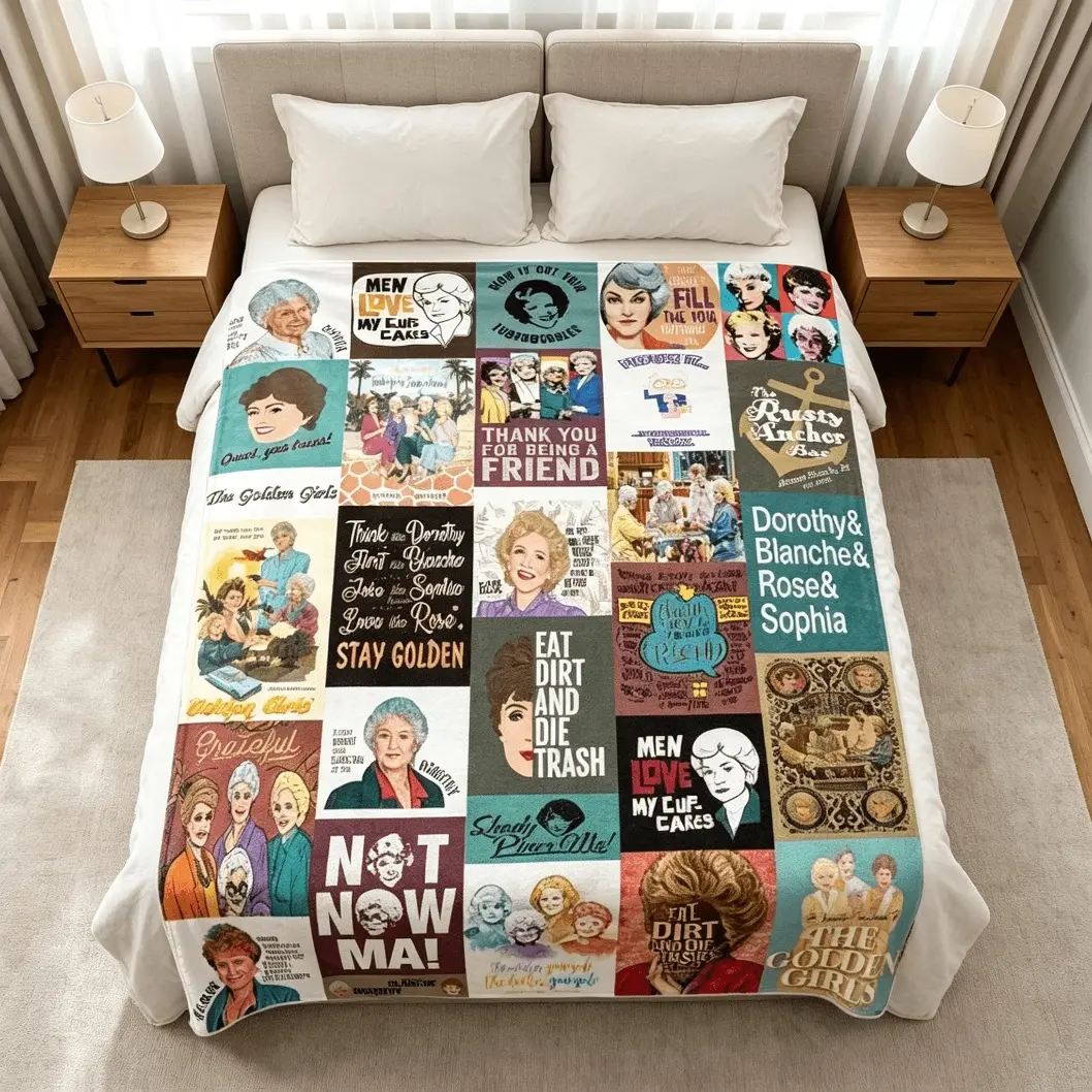 Golden Girls Sitcom Flannel Blanket, Stay Golden Vintage TV Graphic Throw Blanket, Soft Cozy Warm Lightweight Blanket for Sofa Bed Bedroom Decor, Napping Travel Blanket, Kids & Adults Gift