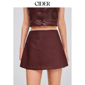 Cider [size 2-10] Faux Leather Low Rise Solid Zipper Mini Skirt