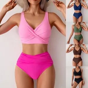Women's 2-Piece Detachable Stylish Sportswear Swimsuit - High Waisted, Stretch, Bikini Style for Summer Sports, Outdoor Swimming