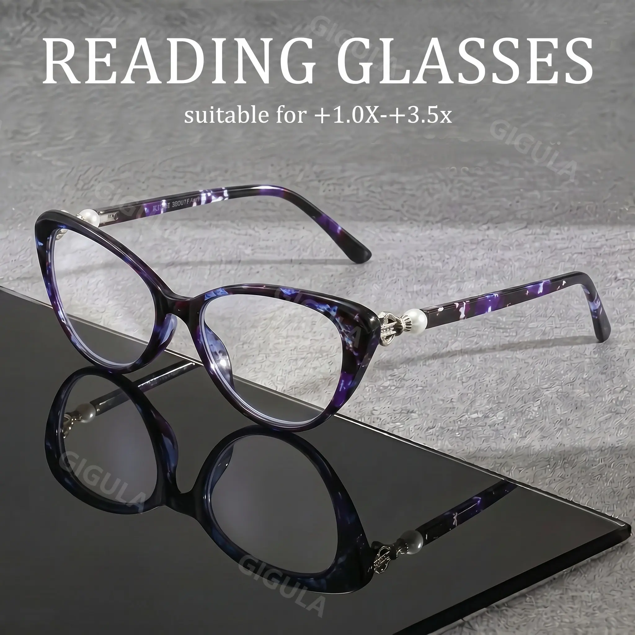 Gigula Vintage Cat Eye Reading Glasses with Pearls, Luxury Style for Women, Suitable for Daily Wear, Elegant and Comfortable Design, Reading Eyeglasses