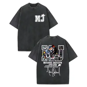 Michael Jackson Vintage Graphic Tee, Washed Cotton T-Shirt for Streetwear, Oversized T-Shirts Tee Harajuku Rock Summer Short Sleeve Top