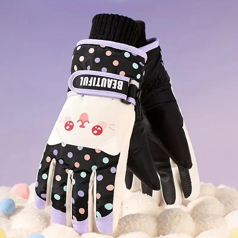 1 Pair Kids Ski Gloves Winter Boys Girls Snow Windproof Cold-Resistant Thickened Five-Finger Gloves Cute Cartoon Outdoor Thickened Fleece Split-Finger Gloves Suitable for Outdoors Play Suitable for 5-10 Years Old Children