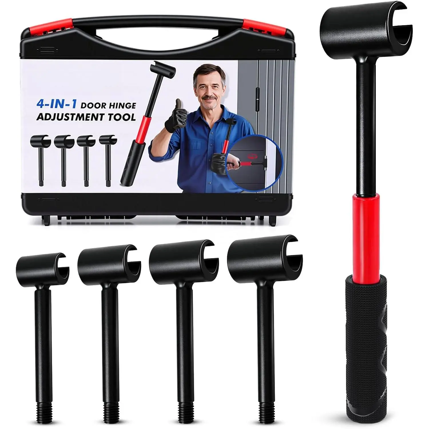 4-in-1 Heavy Duty Door Hinge Adjustment Tool for Residential & Commercial Use, Gap Adjusting Wrench with Thread Design & Rubber Handle, 0.55"/0.71"/0.91"/0.98" Sizes