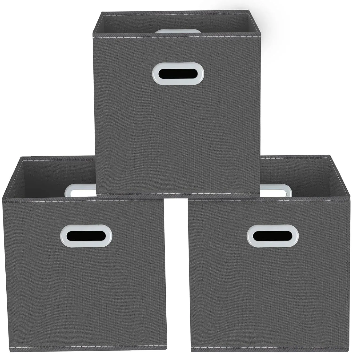 Fabric Storage Cubes with Handles, Foldable Cube Organizer Bins for Clothes and Accessories, 11x11x11 Inches, Set of 3, GrayGift