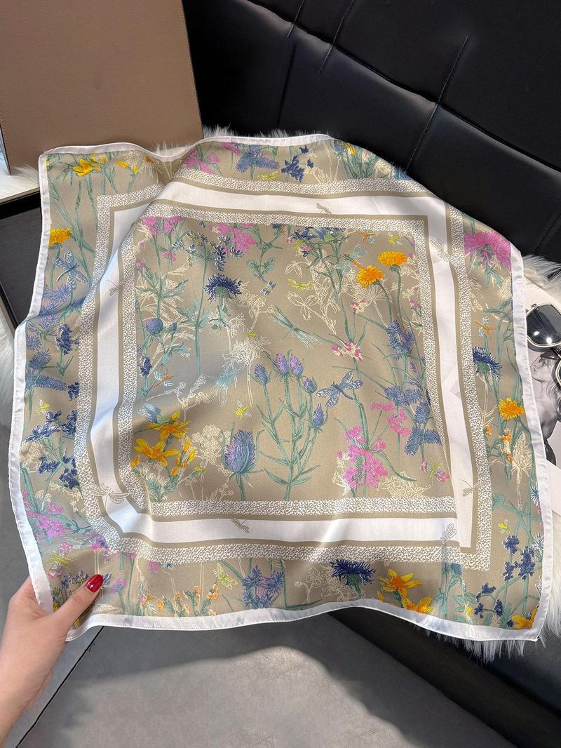 Women's Elegant Floral & Plants Print Square Scarf, Casual Soft Comfortable Shawl for Daily Wear, Fashion Accessories for Women & Girls