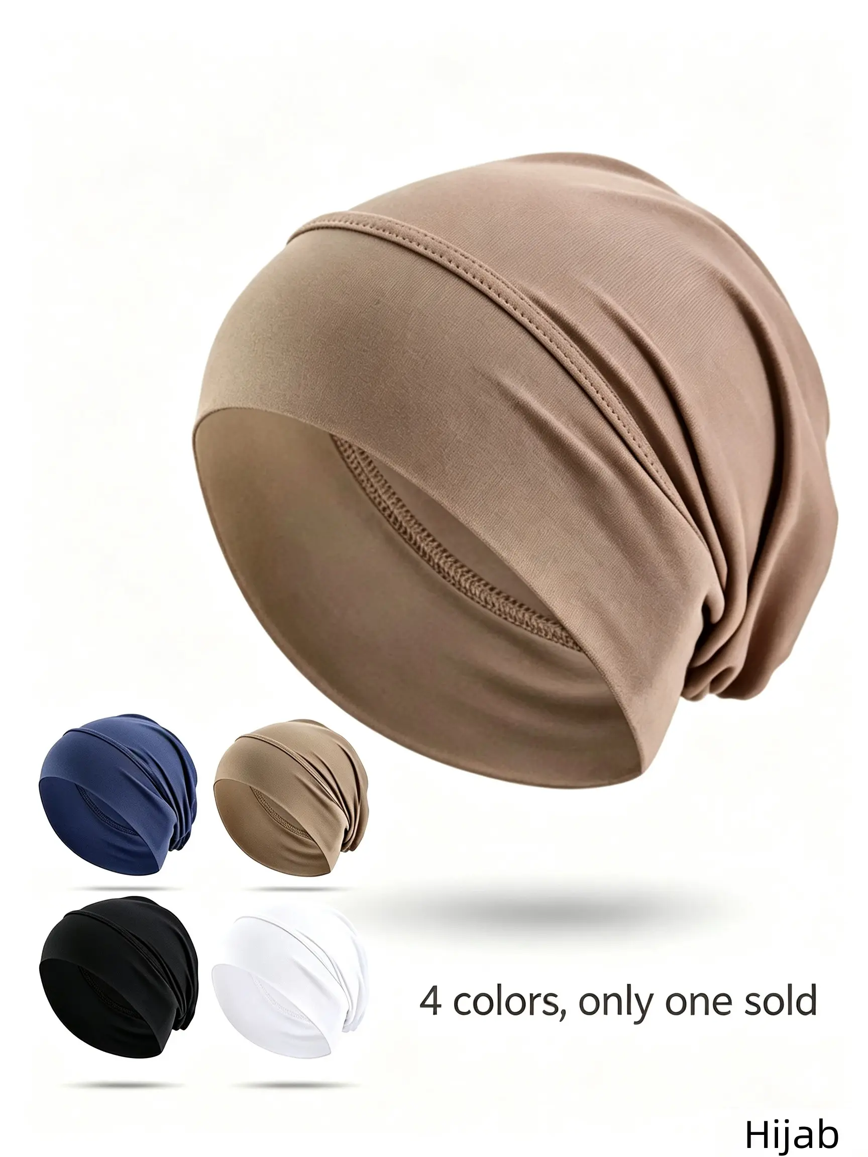 Lightweight Modal Hijab Under Cap for Ladies, Elastic No-Slip Head Cover Bonnet, Soft Hijab Inner Hat for Daily Prayer, Stretchy Hijab Cap, 4 Colors Available