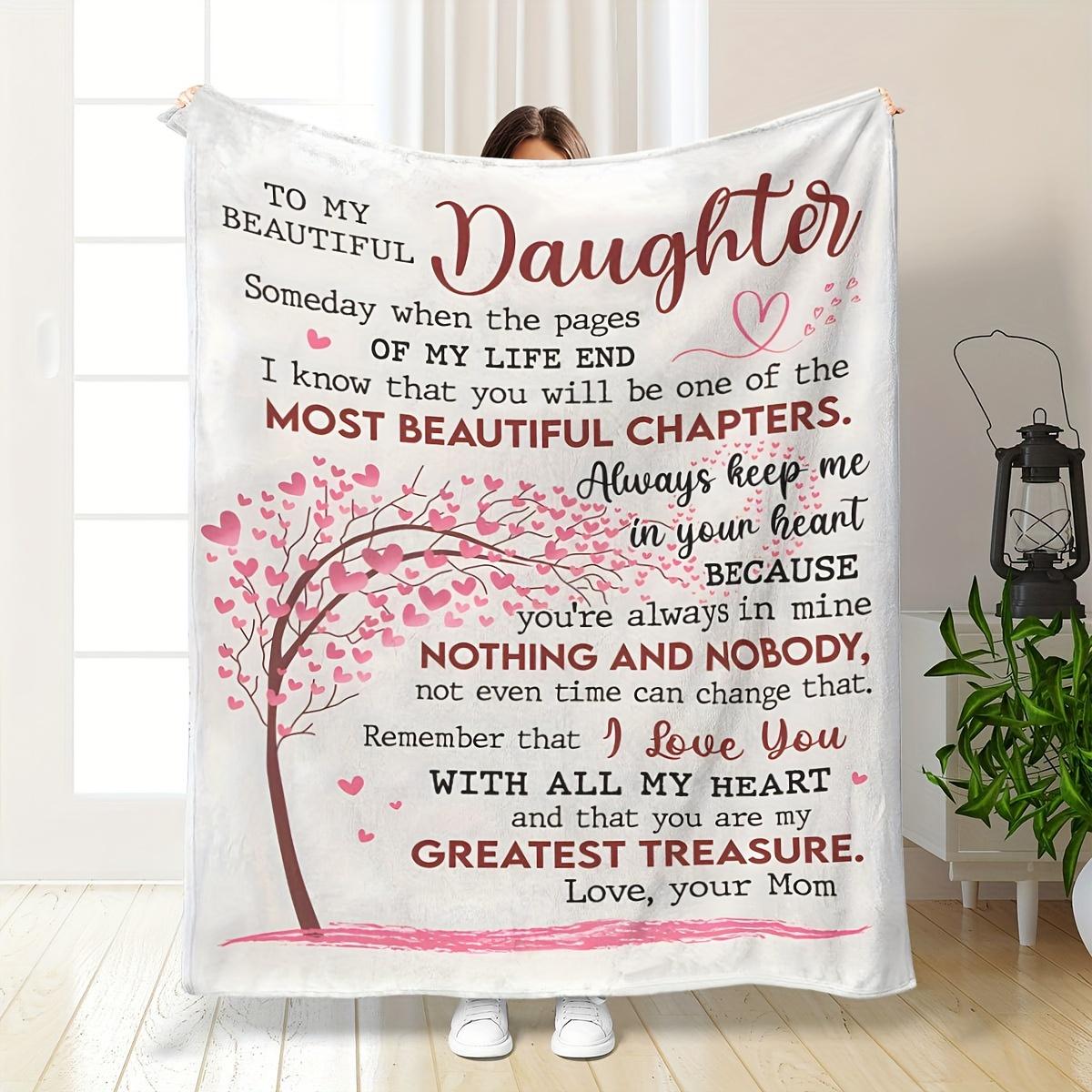 Cherished Embrace, Cozy Flannel Throw Blanket with Inspirational Quotes from Mom to Daughter - Soft, Warm, and Allergy-Friendly for Bedroom, Living Room, Office, or Travel-280GSM