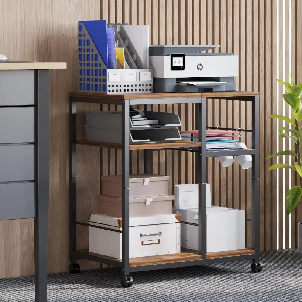 Printer Stand with Storage, Mobile Printer Table for Home Office, Desktop Shredder Shelf with Wheels, Rolling Cart Computer Tower Stand