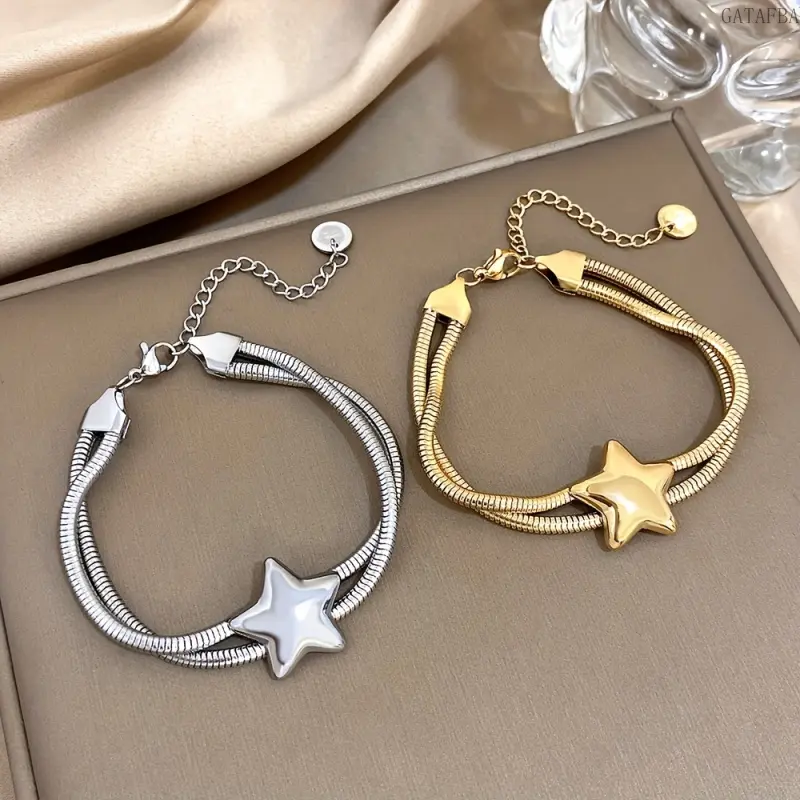 1 PC Five-pointed Star Bralet, Stainless Steel Bracelet, Charming Jewelry for Men & Women Daily Occasions, Ideal Valentine’s Day & New Year Gift