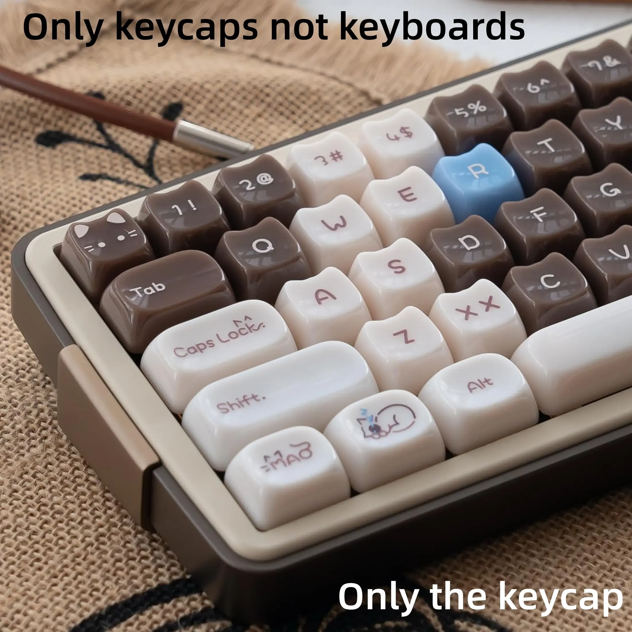 Cute Cat Keycaps-Mao Profile,148 Keys Brown Siamese Cat Custom Keycaps 60 65 75 100 Percent,Cute Key caps Keyboard Keycap Set for MX Switches Mechanical Keyboard