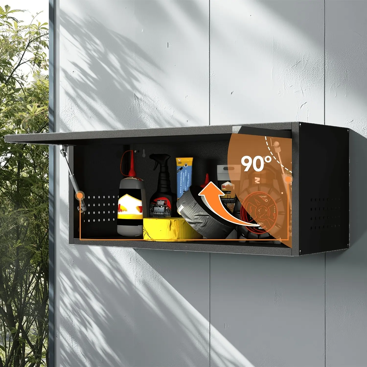 Metal Wall-Mounted Organizer Cabinet with Up-Flip Door |   Storage Cabinet, Kitchen Cupboard, Garage Cabinets, Hanging Tools Cabinets for Home, Office, Basement, Pantry, Kitchen, Warehouse, and Workshop (Assembly Required, Black+Grey) by LONGLICO