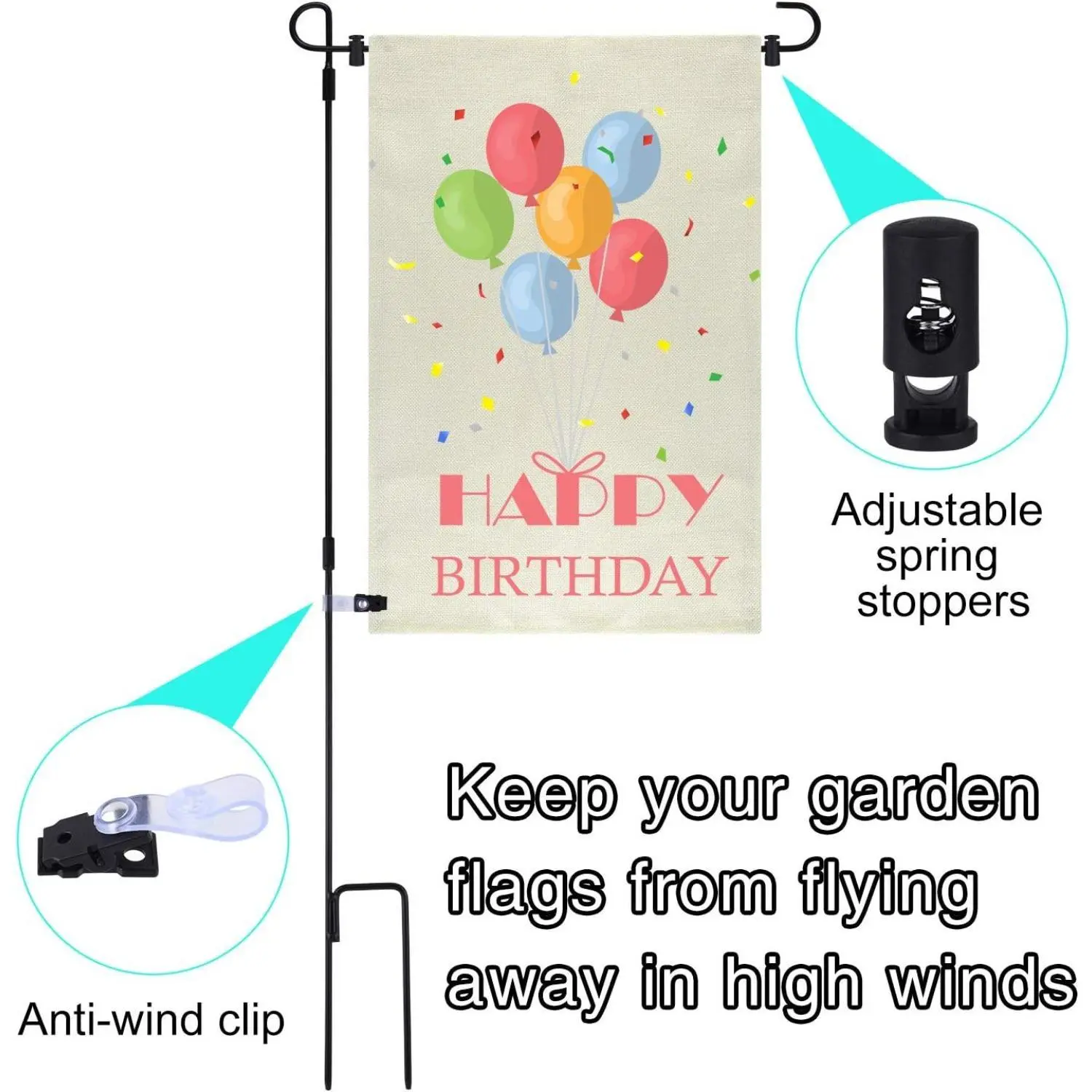 3 Pack Metal Garden Flag Poles with Removable Holders & Anti-Wind Clips for Outdoor Decorative Flags 34 Inch Length Rust-Proof Durable DesignValentine's Day, gift