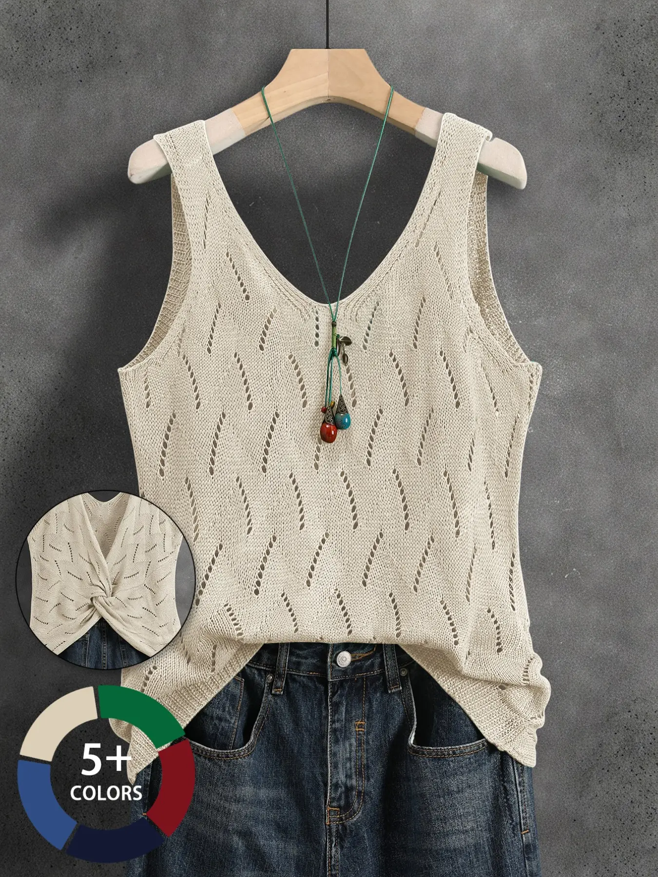 Women's Elegant Plain Knit Sleeveless Tank Top, Casual Slim-Fitting, Reversible, Ideal for Travel, Beach, Spring, Summer, Knitted