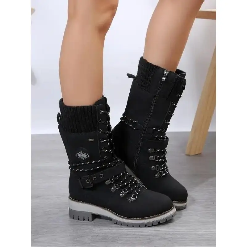 Women's Mid-Calf PU Leather Boots, Winter Warm Boots, Anti-Slip Fleece Lined, Zipper Closure, Casual Fashion for Fall & Winter Outdoor Activities
