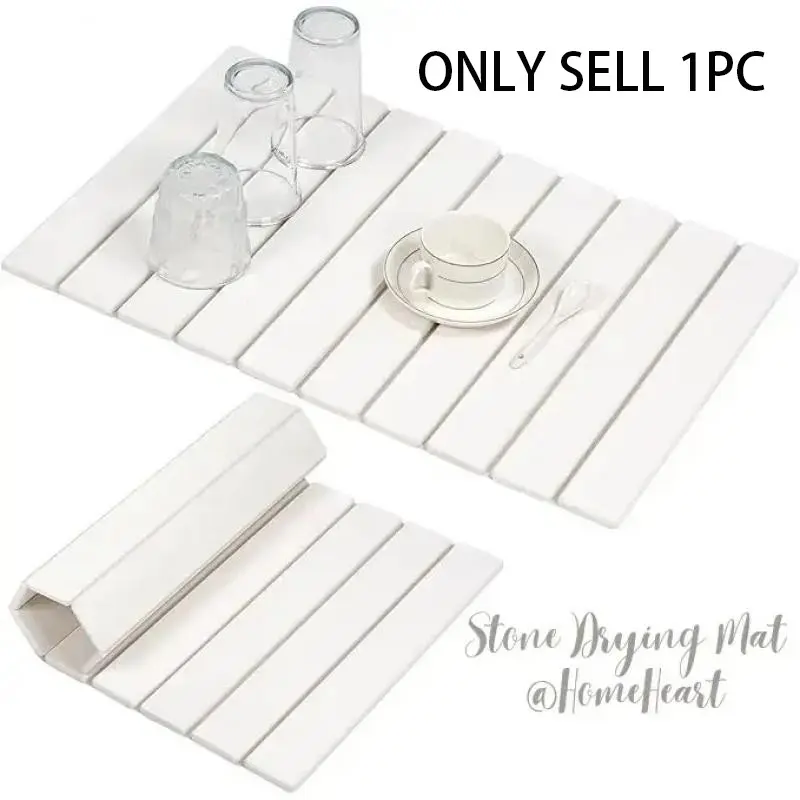 Large Diatomaceous Earth Dish Drying Mat 24 6 ", Super Absorbent & Heat Resistant, Eco-Friendly Diatomite Stone Mat for Kitchen Counter, White Marble Pattern, Suitable for Tableware & Stainless Steel Kitchenware