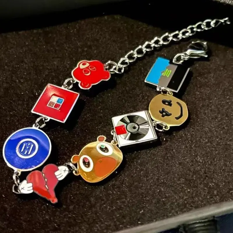 Art Album Bracelets Kawaii Kanyeing Dropouted Bear Vintage Hip Hop Metal Cuff Bangles Jewelrys Men Women Fashion Trendy Chains