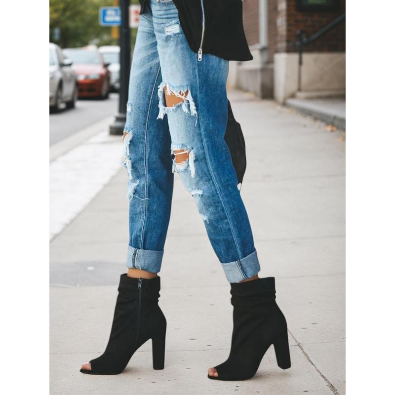 Amzglee Women's Denim Pants Ripped Jeans Low Rise Above the Ankle All Seasons Fashion