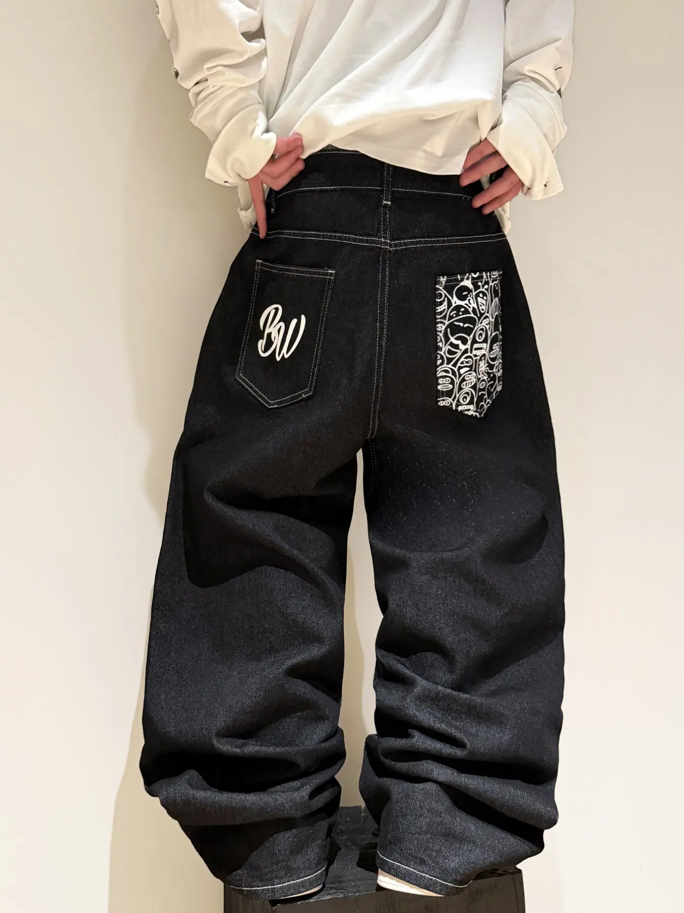 Men's Jeans with Letter Graffiti Print, Loose-Fit Straight Leg, Baggy Jean, Y2K Streetwear, All Seasons, Multiple Colors Available, No Belt Included, Casual Streetwear Jeans