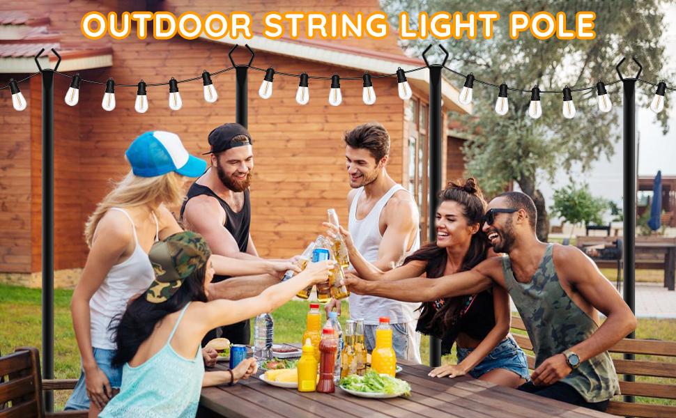 4-8 Pack String Light Poles, Outdoor String Light Pole 10ft Forked Metal Light Pole with Adjustable Outdoor Light Stand, Deck, Backyard, Garden, Wedding, Rustproof and Sturdy with Hooks