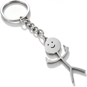 Stainless Steel Funny Doodle Keychain Middle Finger Pendant Keyring Long Distance Friendship Jewelry for Men Women