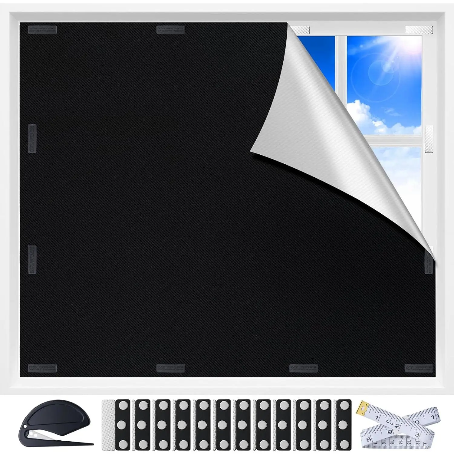 Blackout Window Cover for Bedroom, Portable Temporary No Drill Blackout Curtains, Removable Window Blinds for , RV, Media Room, 420D Oxford Fabric, 39x57 Inch, Black